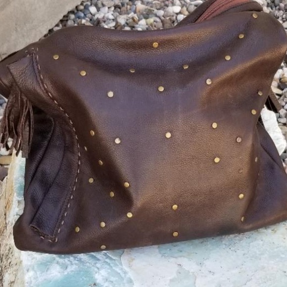 Per Se Dark brown leather bag w/ brass studs Large - Picture 5 of 13